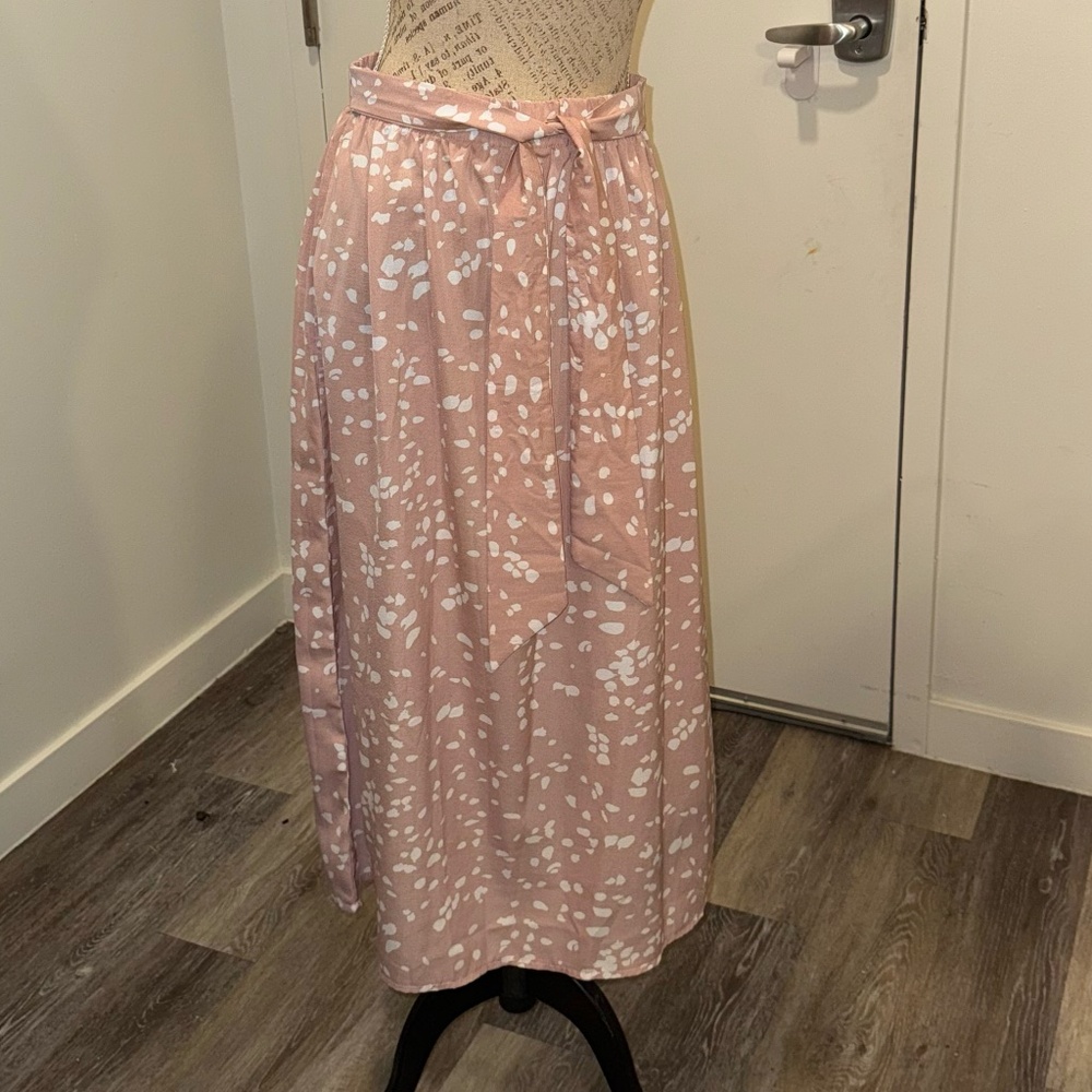 Light Pink Abstract Print Midi Skirt w/ Tie Waist | Women’s Medium | NWNT
